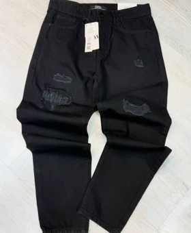 شلوار مام فیت زاپ دوزی خفن مشکی مردانه پارچه پنبه کجراه