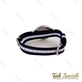 ساعت DW زنانه نقره ای صفحه مشکی بند برزنت سفید سرمه ای DW-4984-L