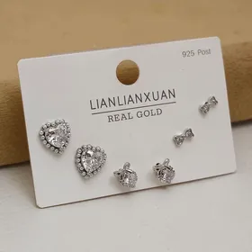 پک گوشواره نگین‌دار پژال با آبکاری نقره925 رنگ سیلور