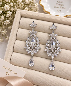 گوشواره جواهری عروس فول نگین کد 0011
