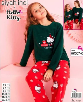 بلوز و شلوار پولار ضخیم دخترانه سیاه اینجه کد HK307-K