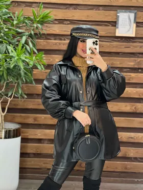 پالتو چرم جیب پاکتی