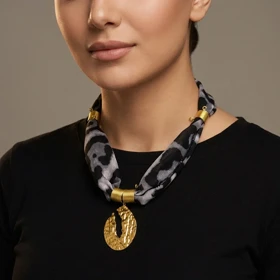 گردنبند زنانه مدل لئوآرا گلد طرح پلنگی لوکس با آویز طلایی انتزاعی