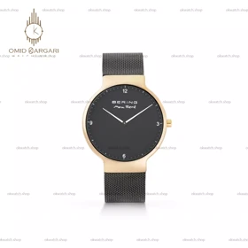 ساعت مچی برینگ بند حصیری مشکی صفحه مشکی Bering