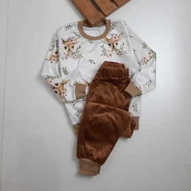 بلوز شلوار مخمل دخترانه طرح کرومی ,تک شاخ وگوزنی