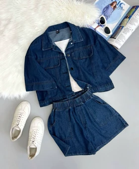 ست کت و شلوارک جین کد 3636