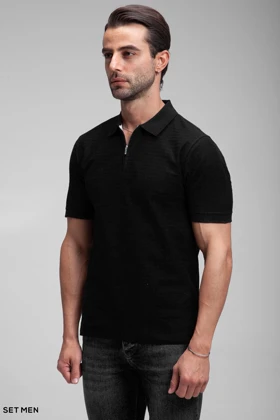 تیشرت یقه دارنیم زیپ بافت