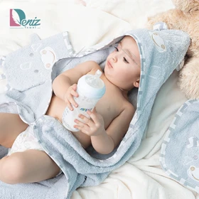 حوله نوزادی 3 تکه کارتونی رنگ طوسی