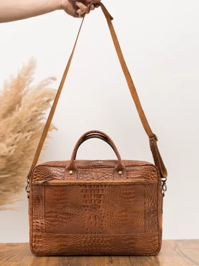 کیف اداری کروکودیل عسلی کارلوتی کد b183