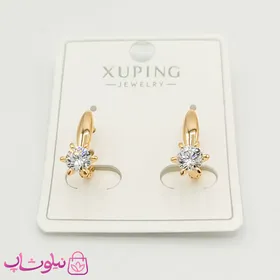 گوشواره دخترانه ژوپینگ تک نگین طلایی