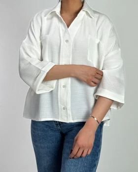 شومیز شانتون دو جیب  کد 500527 (سفید)