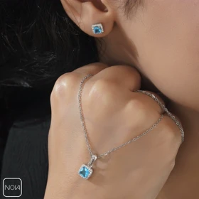 نیم ست نقره نگین آبی کد 651219