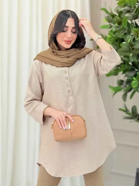 مانتو یقه چهاردکمه آستین پاگن