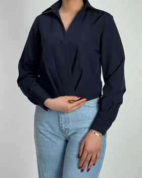 شومیز پیلی دار بغل زیپ   کد 500478 (سرمه ای)