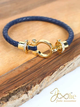 دستبند زنانه چرمی امگا نگین‌دار کد B2224 (سورمه ای)