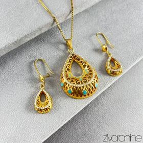 نیم ست مدل اشکی میناکاری نگین‌دار 10166