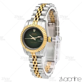 ساعت رولکس دیت جاست زنانه دورنگ طلایی صفحه سبز مهندسی 106033