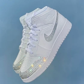 کفش جردن 1 زنانه ساق بلند کاستوم طرح wedding blinged nike