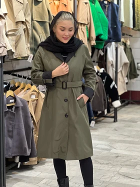 بارانی بلند زنانه مدل دو رنگ جنس سانتانا گرم بالا