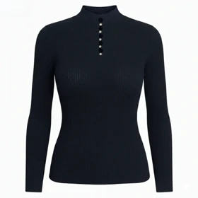 بافت آستین بلند نگین‌دار سورمه ای