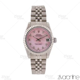 ساعت رولکس دیت جاست زنانه صفحه صورتی ایندکس نگین‌دار 103723