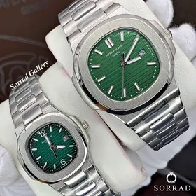 ساعت پتک فیلیپ مردانه و زنانه / ساده بند استیل رنگ سیلور صفحه سبز