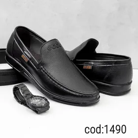 کفش چرم طبیعی تبریز مردانه کالج تمام مشکی - کد ecco 1490