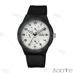 ساعت کیو اند کیو (Q&amp;Q) مردانه سه موتوره بند مشکی صفحه سفید 105544