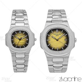 ست ساعت پتک فیلیپ ناتیلوس نقره ای صفحه زرد مشکی 106549