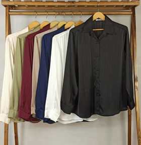 شومیز ساتن ریلی جلو دکمه(SN-4-11-6044) (مشکی)