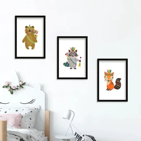 تابلو کودکانه سه تایی طرح حیوانات جنگل