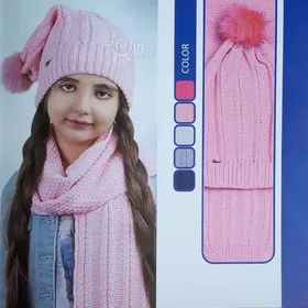 شال و کلاه بلند بافتنی زنانه تک پوم مدل سنبل