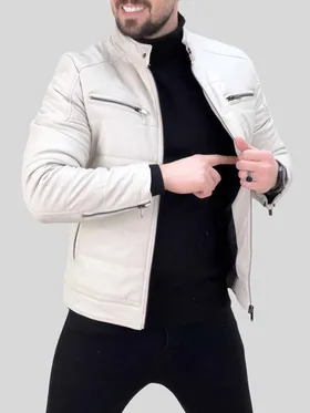 کاپشن چرم 608 سفید