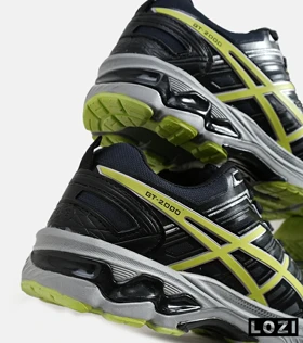 کفش کتانی مردانه مشکی طوسی لیمویی ASICS GT 2000