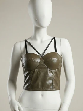 کراپ تاپ چرمی کاپ‌دار هارنس دار نگین‌دار