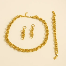 سرویس کامل زیورآلات زنانه طلایی (گردنبند، دستبند و گوشواره)
