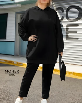 ست هودی و شلوار زنانه سایز بزرگ مشکی