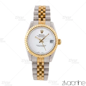 ساعت رولکس دیت جاست زنانه دورنگ طلایی صفحه سفید مهندسی 103863