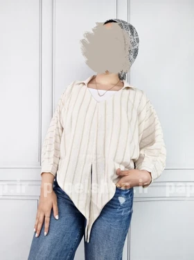 شومیز جلوبسته راه راه لمه دار جلو گره‌ای