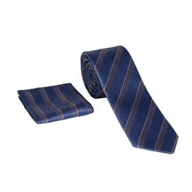 ست کراوات و پوشت سورمه‌ای راه راه 98134