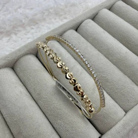 بنگل نازک طلایی گوی و نگین