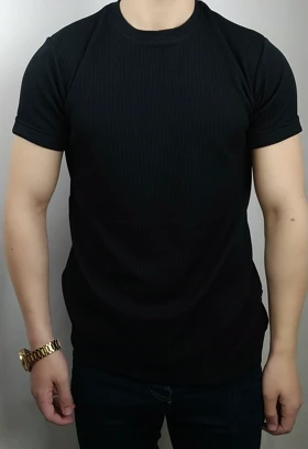 تیشرت خنک آستین کوتاه مردانه مشکی بیسکویتی طرح کبریتی