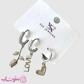 گوشواره سه تایی زنانه YSX مدل گل و Love نقره ای رنگ کد 2791