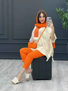 ست مانتو و شلوار لینن پانچ بغل ریش
