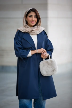 بارانی سانتانا تک شنل آستین بنددار (سرمه ای)