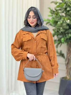 مانتو کمردار دو جیب پاکتی