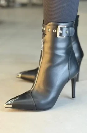 682 - نیم بوت پنجه فلز جلو زیپ کمربندی 682