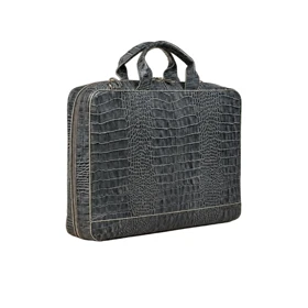 کیف اداری چرم طبیعی (طرح کروکو - رنگ طوسی)