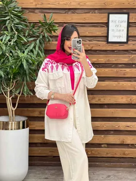 مانتو لینن گلدوزی آستین ریش