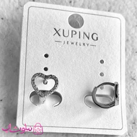 گوشواره دخترانه ژوپینگ قلب نگین‌دار نقره ای رنگ کد 3591